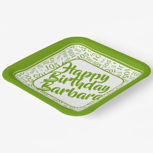 105th Birthday Random Number Pattern Green/White Papieren Bordje (Gebogen)