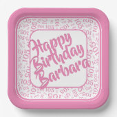 105th Birthday Random Number Pattern Pink/White Papieren Bordje (Voorkant)