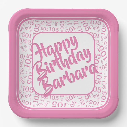 105th Birthday Random Number Pattern Pink/White Papieren Bordje (Voorkant)