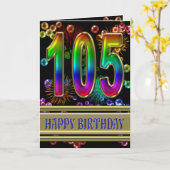 105th Birthday with rainbow bubbles and fireworks Kaart (Gele Bloem)