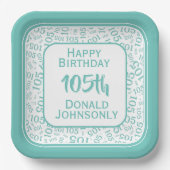 105th Party Random Number Pattern Blauwgroen/Wit Papieren Bordje (Voorkant)