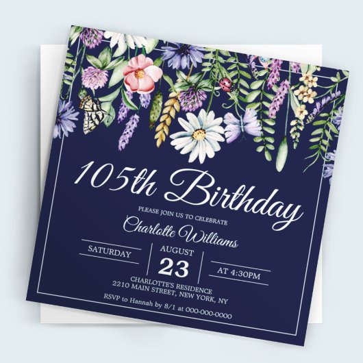 105th Verjaardag Wildbloemen Marine Elegant 105 ja Kaart