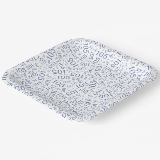 105th verjaardagsfeestje blauw/wit willekeurig pat papieren bordje (Gebogen)