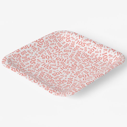 105th verjaardagsfeestje koraal/wit willekeurig pa papieren bordje (Gebogen)