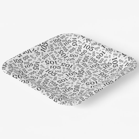 105th verjaardagsfeestje zwart/wit willekeurig pat papieren bordje (Gebogen)