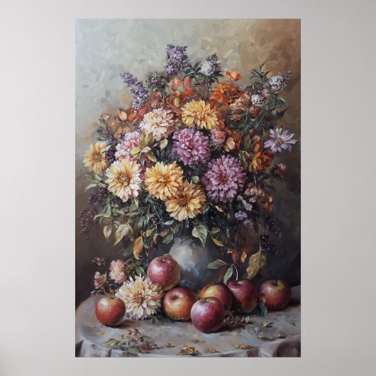 1069 Herfstbloemen en appels Poster (Voorkant)