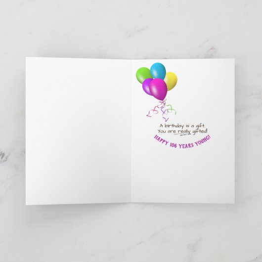 106e verjaardag teddybeer en roze tulpen kaart (Binnen)