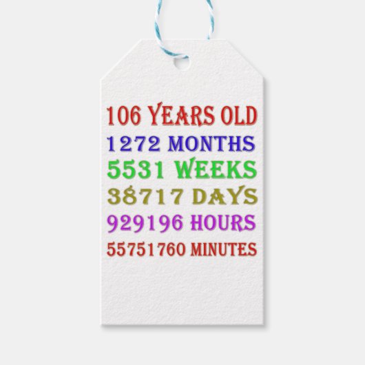 106e verjaardag van de mijlpalen cadeaulabel (Voorkant)