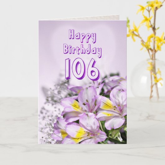 106e verjaardagskaart met alstromeria leliebloemen kaart (Gele Bloem)