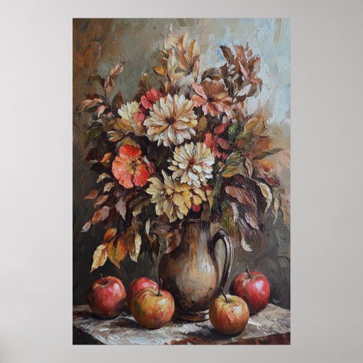 1074 Herfstbloemen en appels Poster (Voorkant)