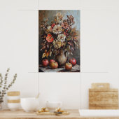 1074 Herfstbloemen en appels Poster (Keuken)