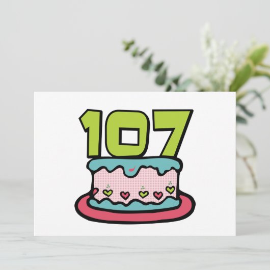 107 jaar oude Birthday Cake Kaart (Staand voorkant)