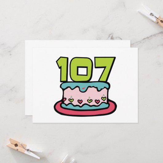 107 jaar oude Birthday Cake Kaart (Voorkant / Achterkant in situ)