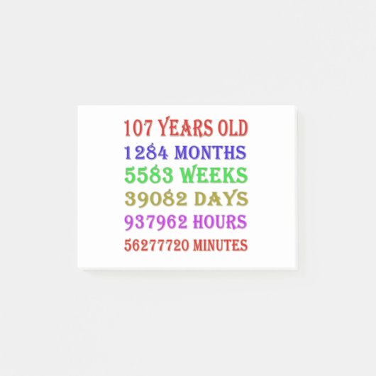 107e verjaardag mijlpalen post-it® notes (Voorkant)