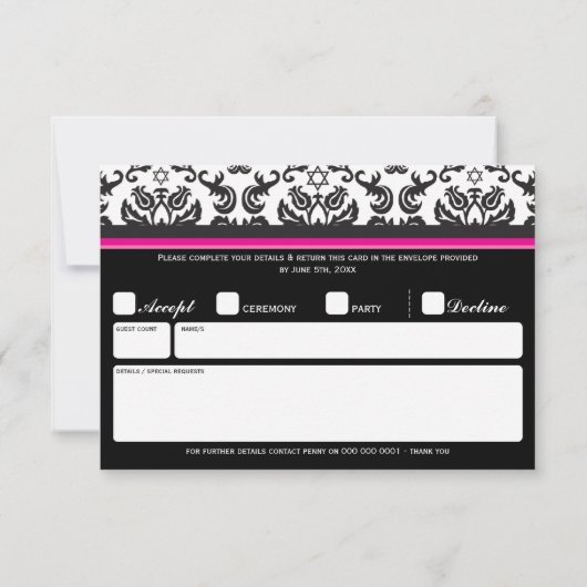 107Jodene - BAT MITZVAH RSVP RESPONSE-KAARTEN (Achterkant)