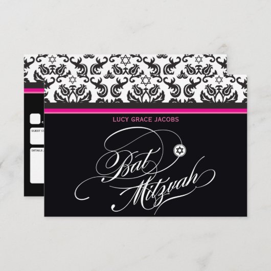 107Jodene - BAT MITZVAH RSVP RESPONSE-KAARTEN (Voorkant / Achterkant)