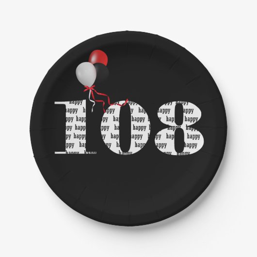 108e verjaardagsballonnen papieren bordje (Voorkant)