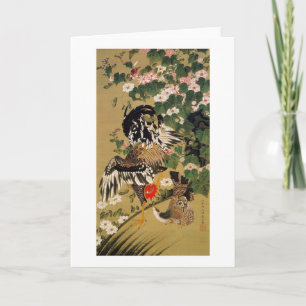 10. 芙蓉双鶏図, 若冲 Chinese Hibiscus & Haan, Jakuchū Kaart