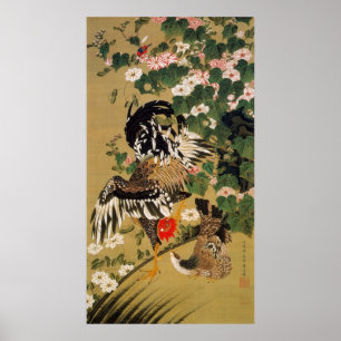 10. 芙 双 鶏, 若 Chinese Hibiscus & Rooster, Jakuchüu Poster