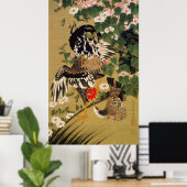 10. 芙 双 鶏, 若 Chinese Hibiscus & Rooster, Jakuchüu Poster (Thuiskantoor)