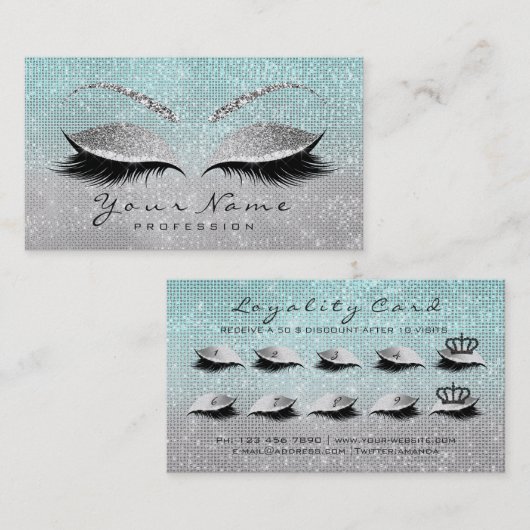 10/5 Kroon make-up wimpers extensie blauw grijs Klantenkaartje (Voorkant / Achterkant)