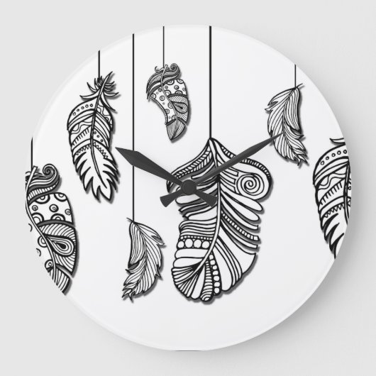 10,75" Boho Feathers Acryl Ronde Muur Klok (Voorkant)