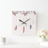 10.75" Boho Feathers Square Acrylic Wall Clock Vierkante Klok (Huis)