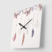 10.75" Boho Feathers Square Acrylic Wall Clock Vierkante Klok (Hoek)