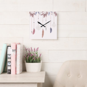 10.75" Boho Veren Vierkante Acryl Wandklok