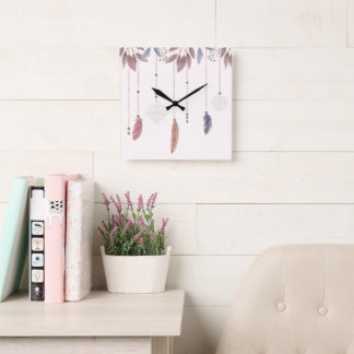 10.75" Boho Veren Vierkante Acryl Wandklok