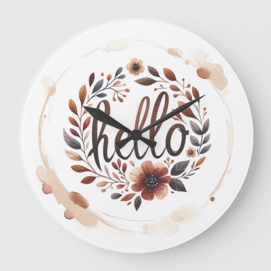 10.75" 'Hello' Boho Round Acrylic Wall Clock  Grote Klok (Voorkant)