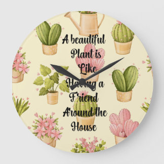 10.75" Ronde Acryl Muurklok met Plant Quote Grote Klok