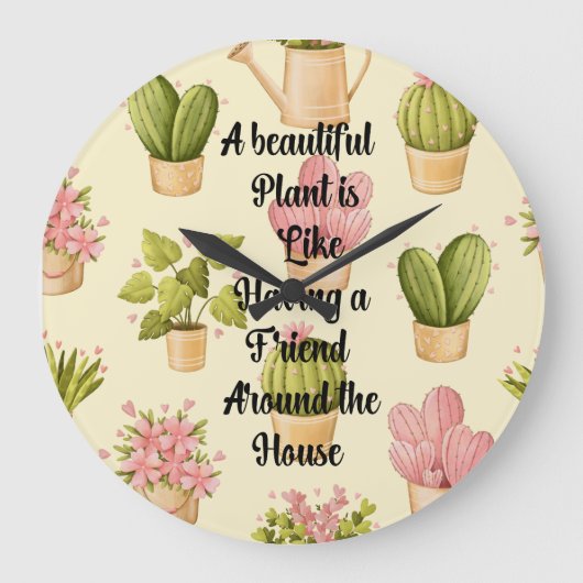 10.75" Ronde Acryl Muurklok met Plant Quote Grote Klok (Voorkant)