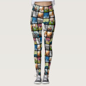 10 Afgerond Sjabloon Ruitenzwart Lijst fotoraster Leggings (Voorkant)