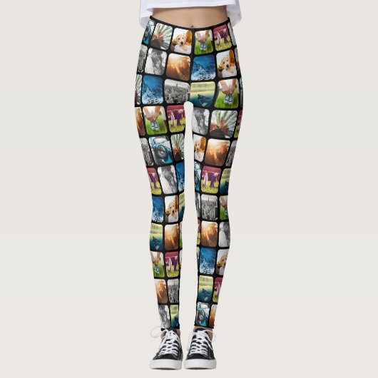 10 Afgerond Sjabloon Ruitenzwart Lijst fotoraster Leggings (Voorkant)