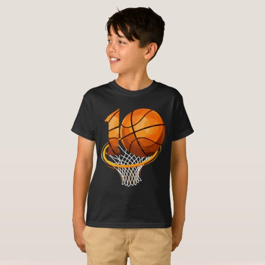 10 Basketball Theme Birthday Party Celebration T-shirt (Voorkant volledig)