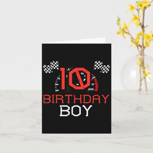 10 Birthday Boy Speedometer Race Flag 10th Bday Bo Kaart (Gele Bloem)