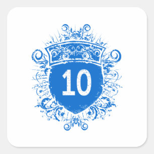 #10 Blauw schild Vierkante Sticker