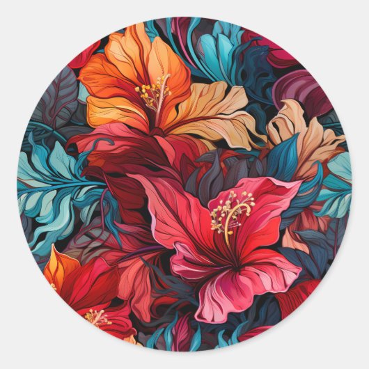 #10 Bloemen patroon Ronde Sticker (Voorkant)