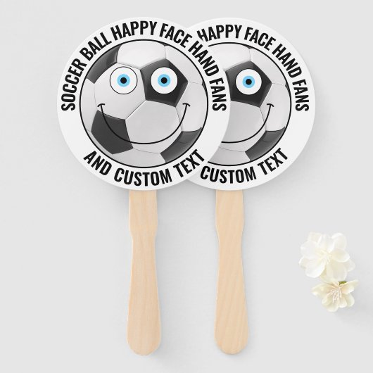 10 Custom Voetbal Thema Party BLUE EYES Happy Face Handwaaier (Voorkant en achterkant)
