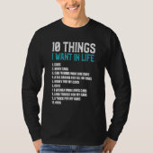 10 dingen die ik in mijn leven meer auto's wil t-shirt (Voorkant)