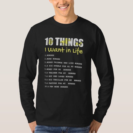 10 dingen die ik wil in het leven, paarse grappige t-shirt (Voorkant)