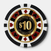 $10 Dollar Casino Poker Chip Las Vegas- Rood / Gou (Voorkant)