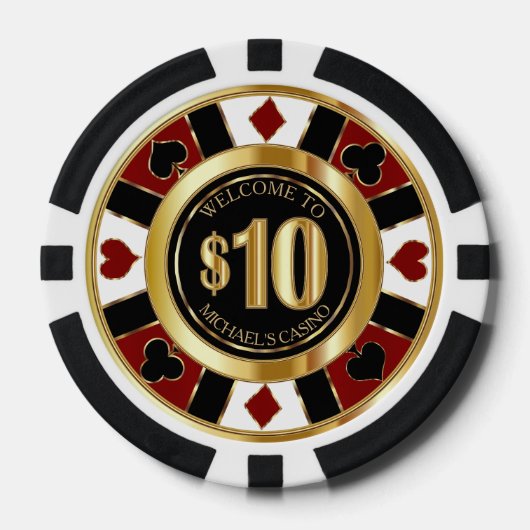 $10 Dollar Casino Poker Chip Las Vegas- Rood / Gou (Voorkant)
