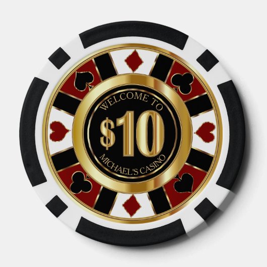 $10 Dollar Casino Poker Chip Las Vegas- Rood / Gou (Achterkant)