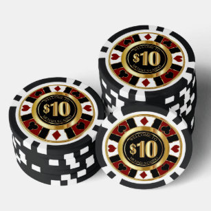 $10 Dollar Casino Poker Chip Las Vegas- Rood / Gou