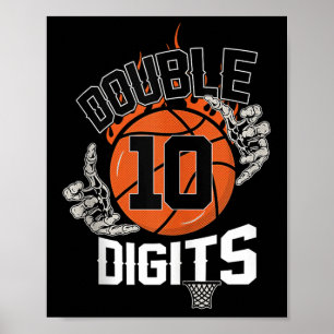 10 dubbele cijfers tien basketbal 10 jaar oude geb poster