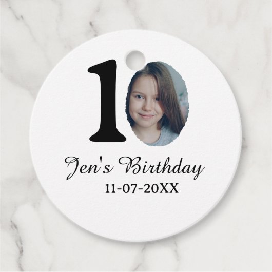 10 e verjaardag foto vetgedrukte brief kinder naam bedankjes labels (Voorkant)