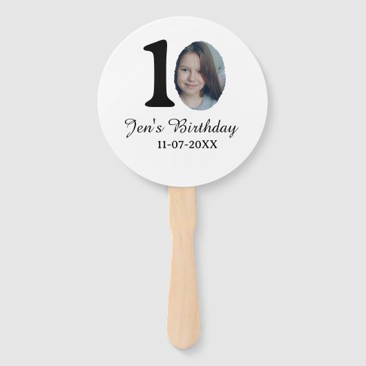 10 e verjaardag foto vetgedrukte brief kinder naam handwaaier (Voorkant)