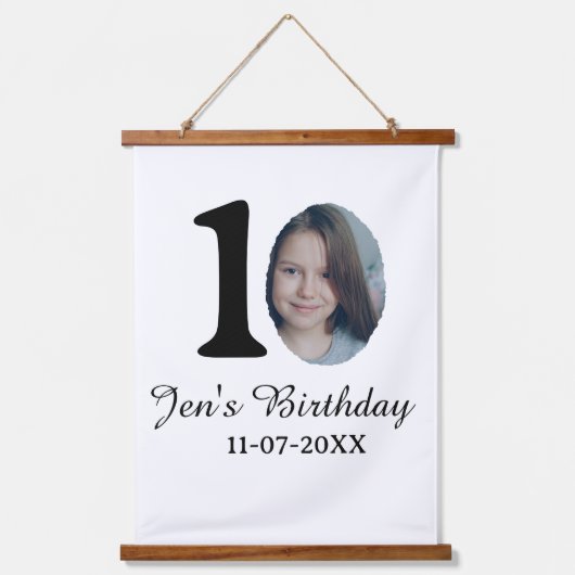 10 e verjaardag foto vetgedrukte brief kinder naam hangend wandkleed (Voorkant)